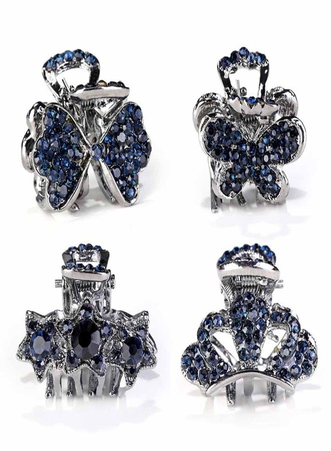 Teensery 4 Pcs Mini Metal Hair Claw Clips Blue Rhinestone Hair Jaw Clamps Small Vintage Hair Grips Non Slip Hair Barrettes Hair Accessories for Women and Girls - Image 1