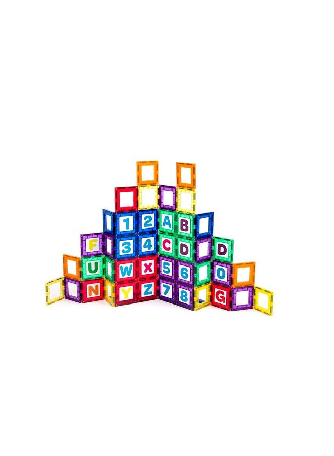 Playmags Magnetic Tile Building Set: Exclusive Educational Clickins 36 Pc. Kit: 18 Super Strong Clear Color Magnet Tiles Windows & 18 Letters & Numbers Stimulate Creativity & Brain Development - Image 1
