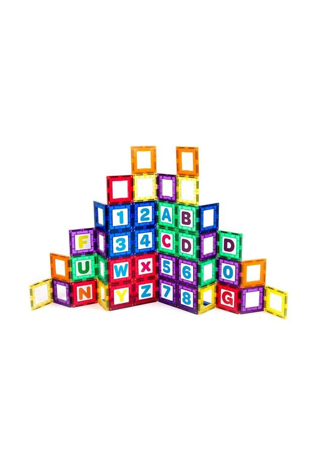 Playmags Magnetic Tile Building Set: Exclusive Educational Clickins 36 Pc. Kit: 18 Super Strong Clear Color Magnet Tiles Windows & 18 Letters & Numbers Stimulate Creativity & Brain Development - Image 4