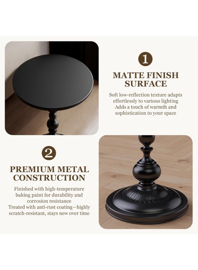 صن سباير طاولة جانبية للأريكة، طاولة قهوة، طاولة معدنية دائرية مزخرفة للاستخدام في غرفة المعيشة/غرفة النوم/المكتب - طاولة قهوة على الطراز الاسكندنافي، طاولة مشروبات صغيرة للأريكة، حل تخزين زاوية (أسود) - Image 5