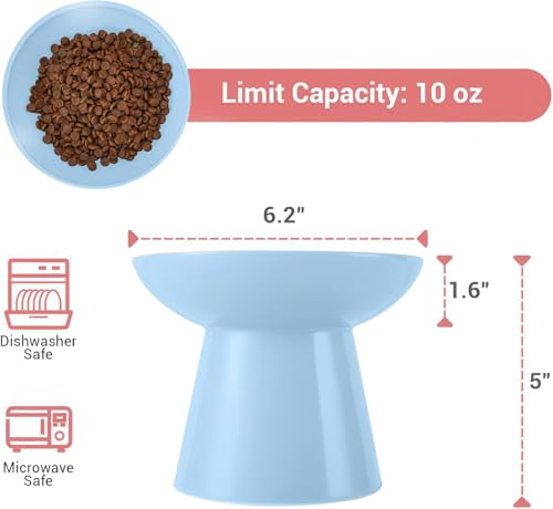 CEEFU Extra Wide Elevated Ceramic Cat Bowl, 6.2" Shallow Dish for Whisker Fatigue Relief, 5" Height for Easy Feeding, Durable Raised Cat Food Bowls, Pack of 2, Blue - Image 3