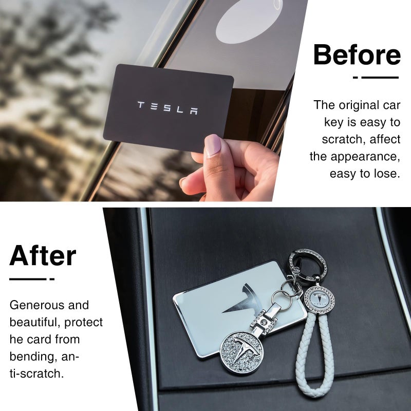 Tesheer for Tesla Key Card Holder Bling Key Chain Card Key Holder for Model S/X/3/Y Cybertruck Keychain (White) - Image 3