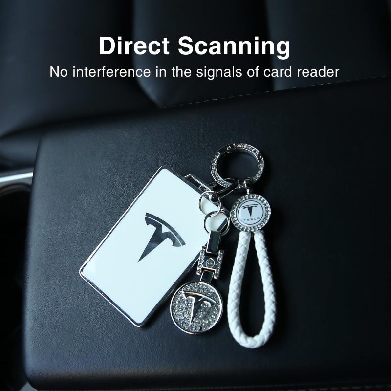 Tesheer for Tesla Key Card Holder Bling Key Chain Card Key Holder for Model S/X/3/Y Cybertruck Keychain (White) - Image 2