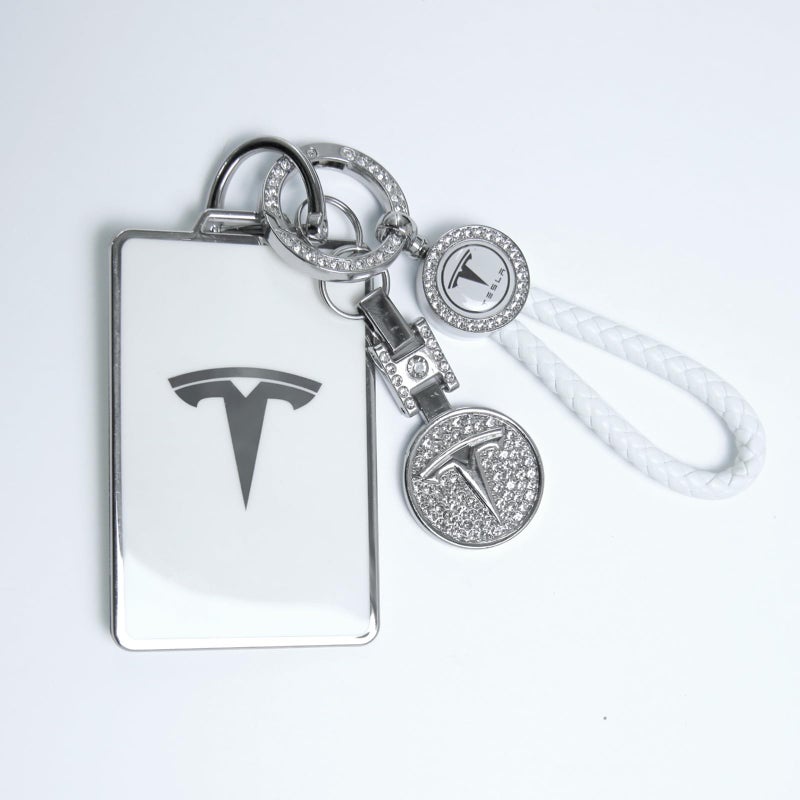 Tesheer for Tesla Key Card Holder Bling Key Chain Card Key Holder for Model S/X/3/Y Cybertruck Keychain (White) - Image 4