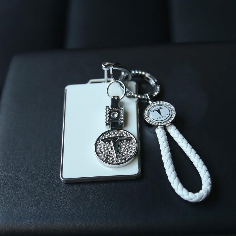 Tesheer for Tesla Key Card Holder Bling Key Chain Card Key Holder for Model S/X/3/Y Cybertruck Keychain (White) - Image 5