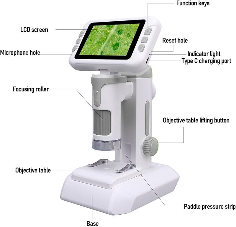 Fockety Kids Microscope 1600X Adjustable LED Screen Handheld Desktop Toy Gift Grey - Image 4