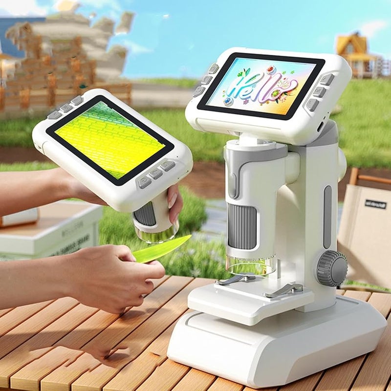 Fockety Kids Microscope 1600X Adjustable LED Screen Handheld Desktop Toy Gift Grey - Image 3
