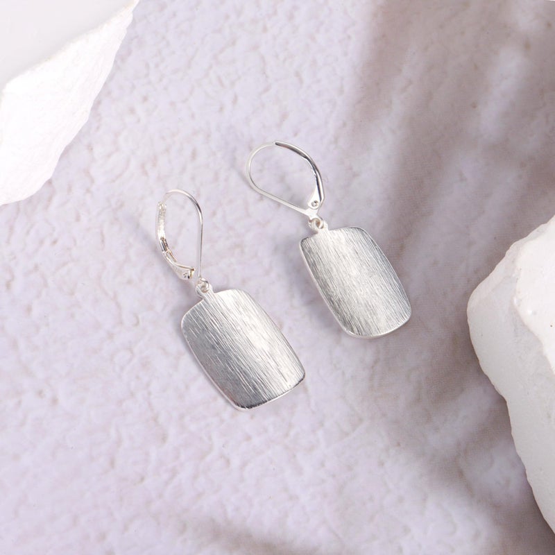 Lancharmed Sterling Silver Dangle Earrings for Women Rectangle Brushed Square Minimalist Drop Earrings Hypoallergenic Leverback Earring S925 Silver Jewelry for Gifts - Image 5