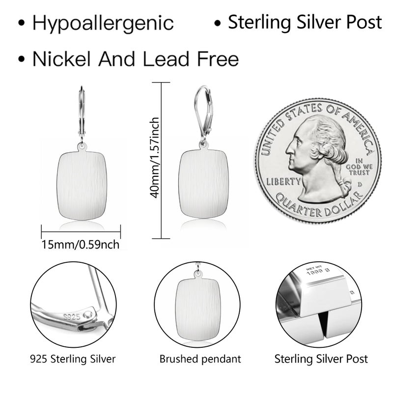 Lancharmed Sterling Silver Dangle Earrings for Women Rectangle Brushed Square Minimalist Drop Earrings Hypoallergenic Leverback Earring S925 Silver Jewelry for Gifts - Image 4