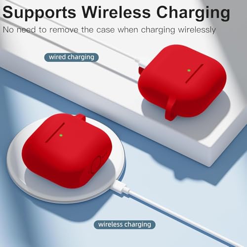CERLINK AirPods 4 Case Cover Soft Silicone Material 2024, Full Protective Case Cover for Apple Airpods 4 with Anti-Lost Keychain (Red) - Image 2