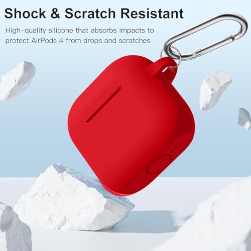 CERLINK AirPods 4 Case Cover Soft Silicone Material 2024, Full Protective Case Cover for Apple Airpods 4 with Anti-Lost Keychain (Red) - Image 3