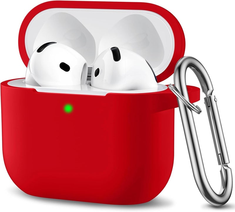 CERLINK AirPods 4 Case Cover Soft Silicone Material 2024, Full Protective Case Cover for Apple Airpods 4 with Anti-Lost Keychain (Red) - Image 1