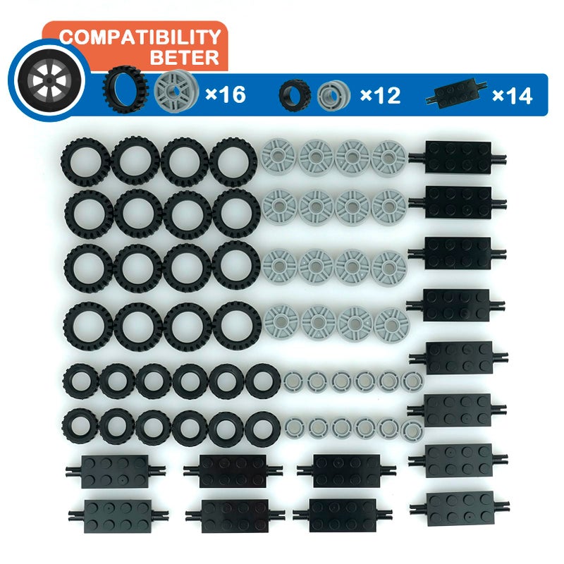 Pasacho City Car Wheels Tires Axles Kits Set, Vehicle Truck Parts Classic Pieces Accessories, Bulk Bricks Sets Construction Toys - Image 3