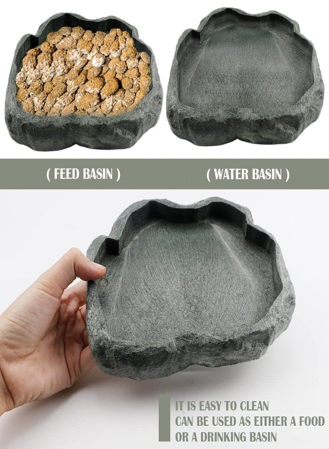 YOLUFER Reptile Water Dish Bowl Resin Rock Reptile Food and Water Feeder Pet Aquarium Ornament Terrarium Plate for Tortoise Lizard (Drak Green Large) - Image 5