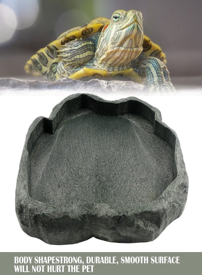 YOLUFER Reptile Water Dish Bowl Resin Rock Reptile Food and Water Feeder Pet Aquarium Ornament Terrarium Plate for Tortoise Lizard (Drak Green Large) - Image 4