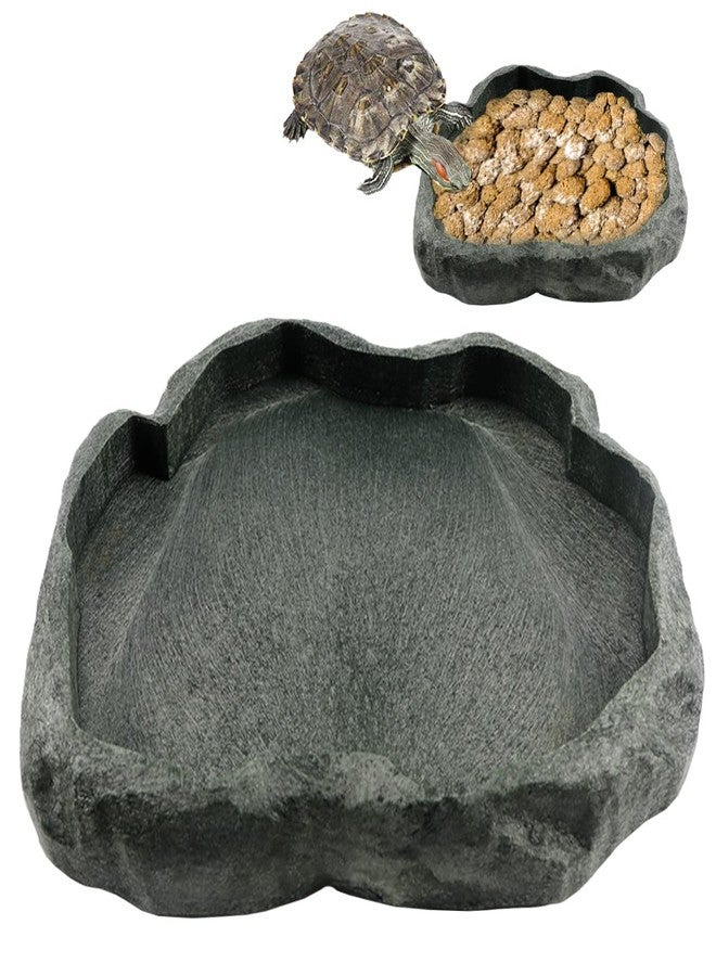 YOLUFER Reptile Water Dish Bowl Resin Rock Reptile Food and Water Feeder Pet Aquarium Ornament Terrarium Plate for Tortoise Lizard (Drak Green Large) - Image 1