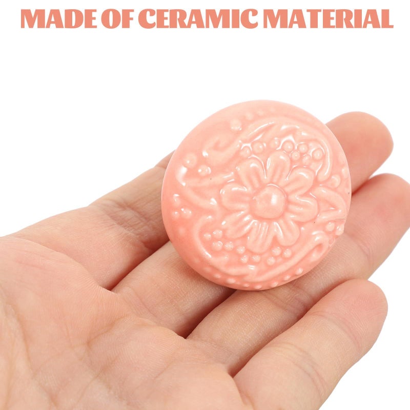 Pink Ceramic Drawer Knobs 6 Pack Embossed Decorative Handles for Cabinet Dresser Cupboard - Image 5