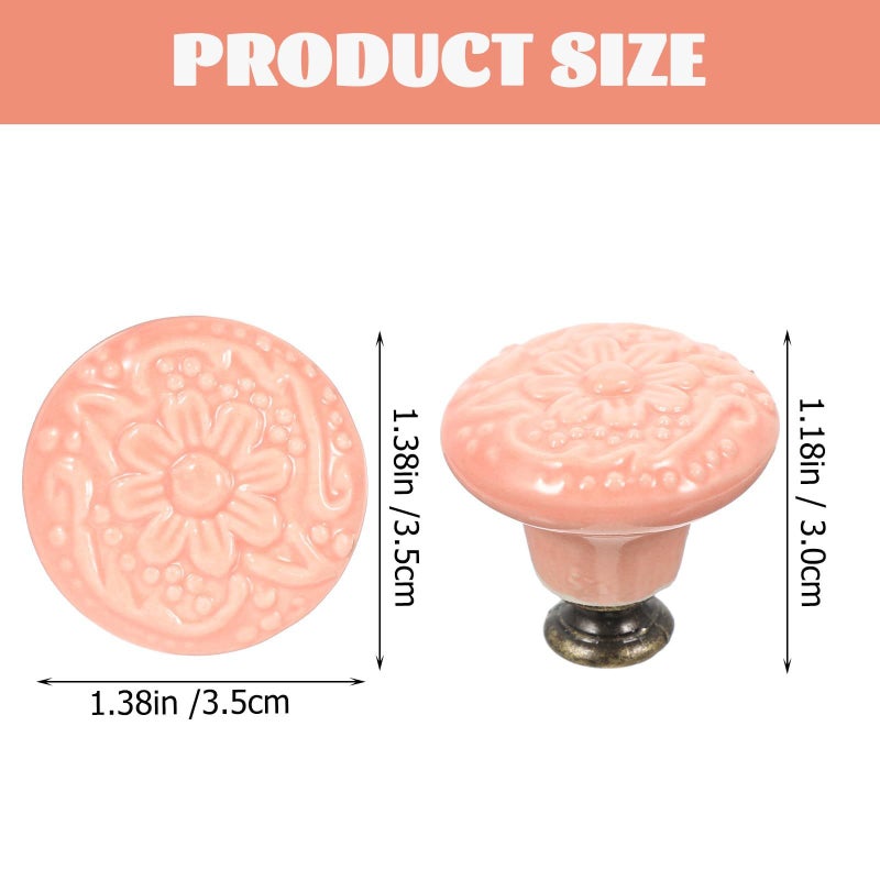 Pink Ceramic Drawer Knobs 6 Pack Embossed Decorative Handles for Cabinet Dresser Cupboard - Image 3