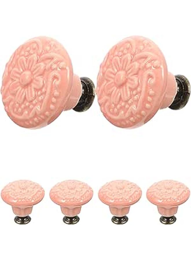 Pink Ceramic Drawer Knobs 6 Pack Embossed Decorative Handles for Cabinet Dresser Cupboard - Image 1