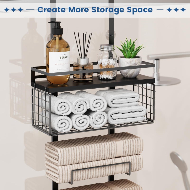 Aetyord Towel Racks for Bathroom Over The Door Towel Racks Towel Storage Organizer with Metal Shelf Basket for Bathroom Rv Camper (7-Tier Black) - Image 3