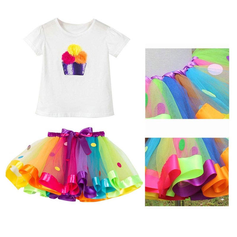 JOINSI Girls Rainbow Tutu Ballet Skirt with Shirt, Necklace & Bracelet (Medium) - Image 5
