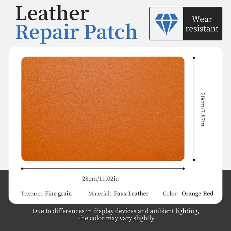 Fadoub Leather Repair Patch Tape Self-Adhesive, 8x11In Heavy Duty Vinyl Patch, Leather Repair Kit for Furniture, Sofa, Couch, Office Chair, Car Seat, Car Interior(Orange Red-Fine Grain) - Image 2