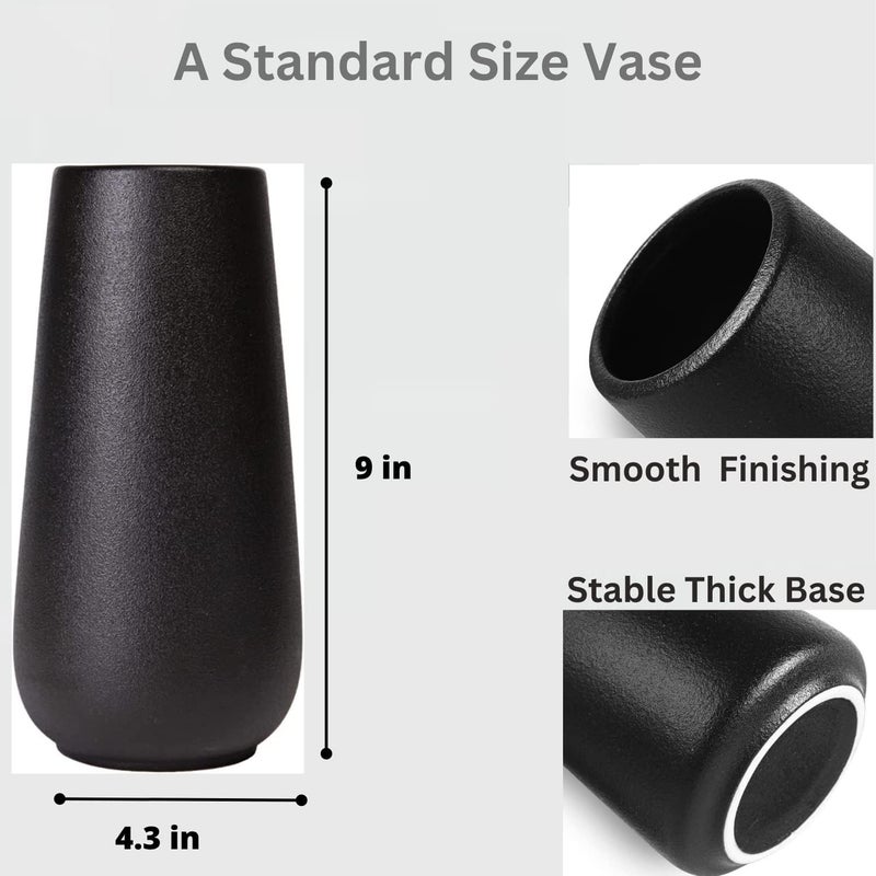 DECORPIA Premium Quality Large Black Ceramic Vase - 9 inch | Flower Vase for Home Decor, Farmhouse, Modern, Bohemian & Aesthetic Room Decor - Image 4