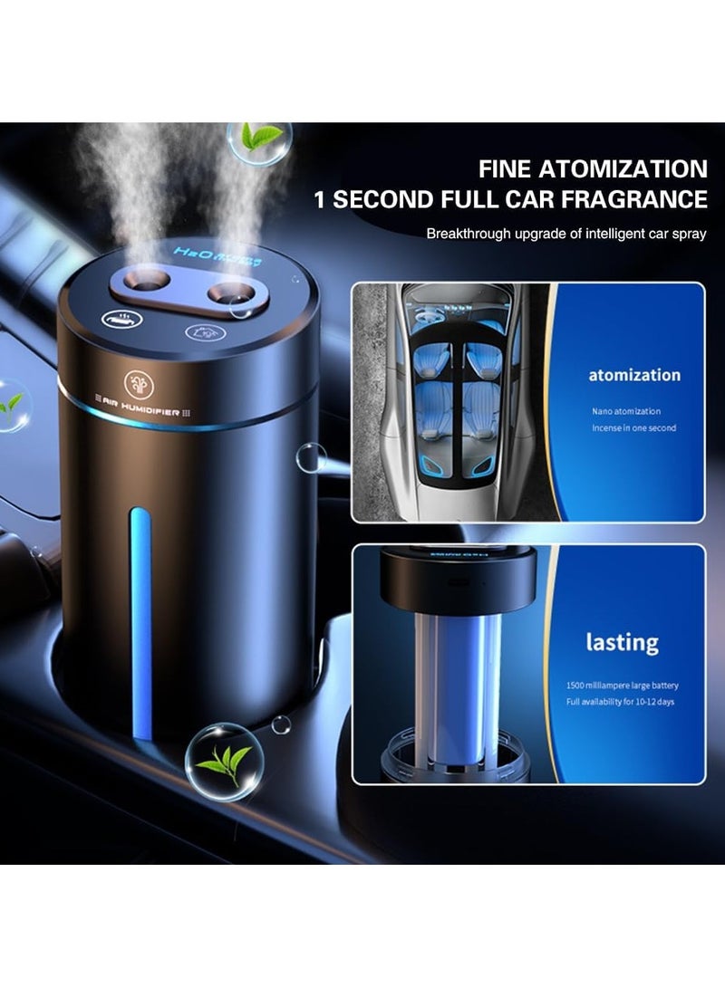 Car Aromatherapy Diffusers for Essential Oils, 450ml Small Humidifier, Mini USB Air Scent Small Humidifier LED 7 Color Changing,Dual Mist Ports, AI Smart Start,for Car Room Home Office Bedroom - Image 2