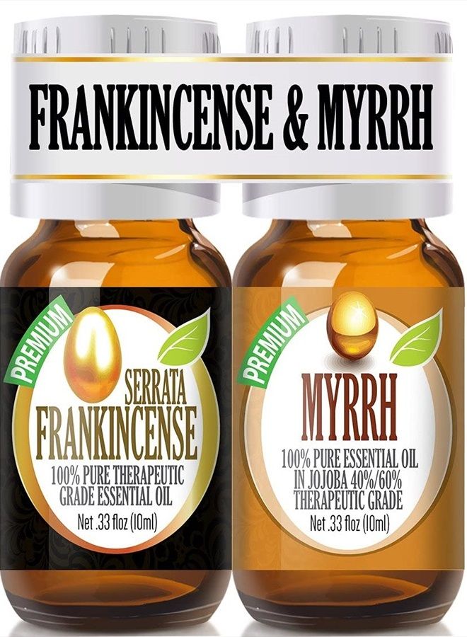 Healing Solutions Frankincense and Myrrh Essential Oil Combo Pack, Therapeutic Grade Essential Oil - 2/10ml - Image 1