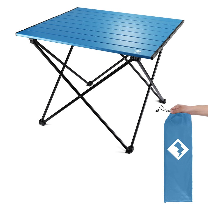 VILLEY Portable Camping Side Table, Ultralight Aluminum Folding Beach Table with Carry Bag for Outdoor Cooking, Picnic, Camp, Boat, Travel - Blue - Image 1