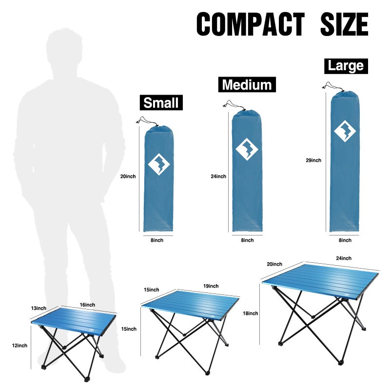 VILLEY Portable Camping Side Table, Ultralight Aluminum Folding Beach Table with Carry Bag for Outdoor Cooking, Picnic, Camp, Boat, Travel - Blue - Image 3