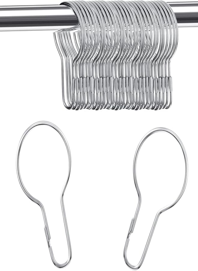 Queekay 60 Pieces Metal Shower Curtain Hooks Hanging Shower Clips Metal Shower Curtain Rings Practical Reusable Shower Curtain Hangers for Bathroom Bedroom Kitchen Home Curtain Applications (Silver)