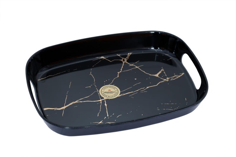 Dinewell Mapple Melamine Black Static Gold Elegent Design 100% Pure Melamine Tray Set of 3 - Image 3