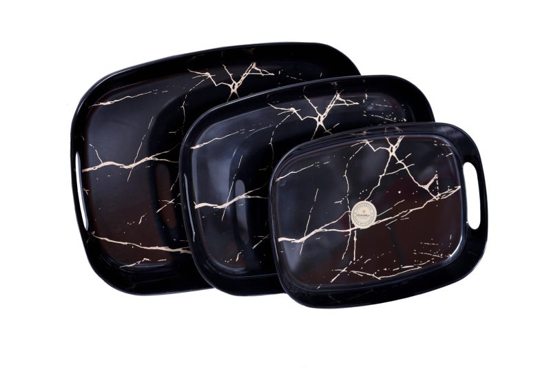 Dinewell Mapple Melamine Black Static Gold Elegent Design 100% Pure Melamine Tray Set of 3 - Image 1