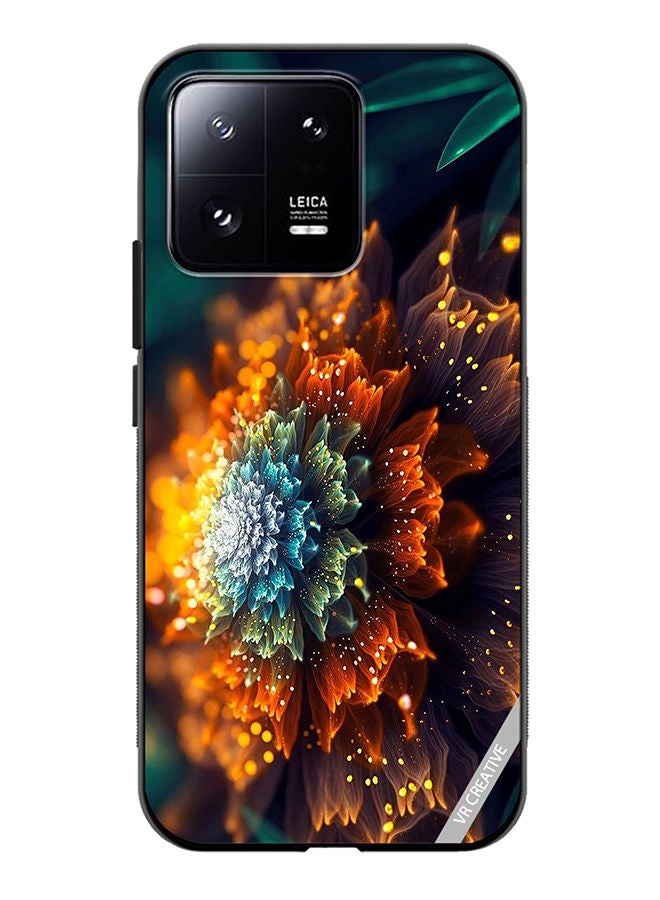 VR CREATIVE Protective Case Cover For Xiaomi 13 Orange And Blue Glowing Fractual Flower Design Multicolour - Image 1