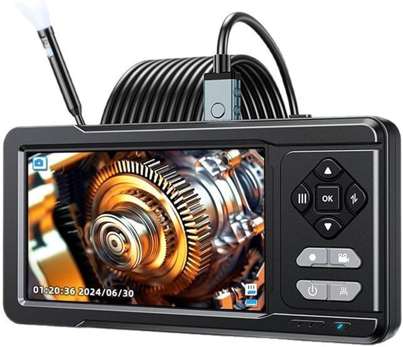 Flexible Rod Fiberscope With Five Double Screen 1080P 720P Lens And 3 Addons For Pipe Repair Double Camera Borescope Color F - Image 1