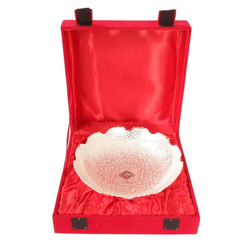 INDIAN ART VILLA Silver Plated Round Bowl with RedBlue Velvet Box Dry Fruits Home Decorate Diwali Gift Items Silver - Image 1