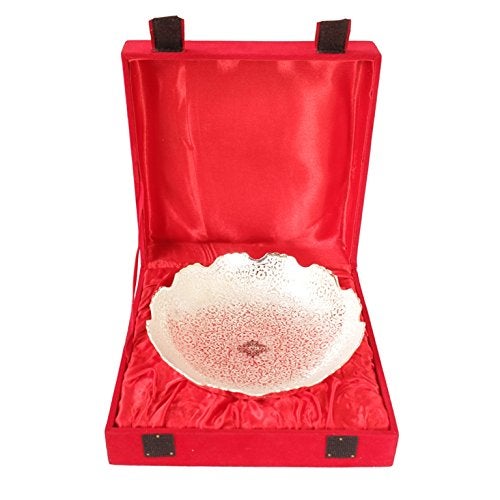 INDIAN ART VILLA Silver Plated Round Bowl with RedBlue Velvet Box Dry Fruits Home Decorate Diwali Gift Items Silver - Image 4