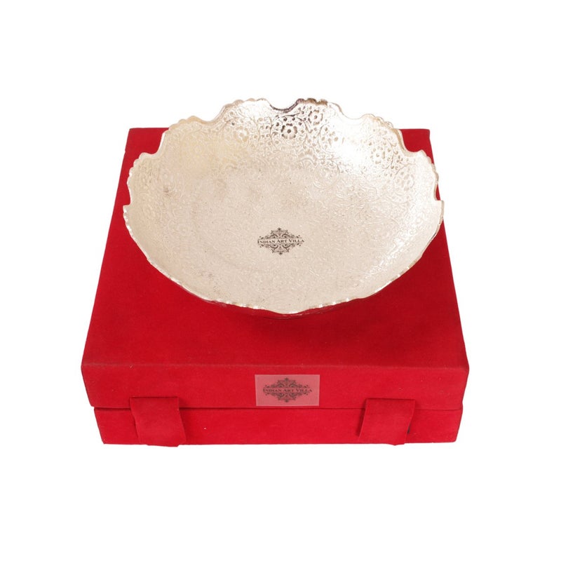 INDIAN ART VILLA Silver Plated Round Bowl with RedBlue Velvet Box Dry Fruits Home Decorate Diwali Gift Items Silver - Image 2