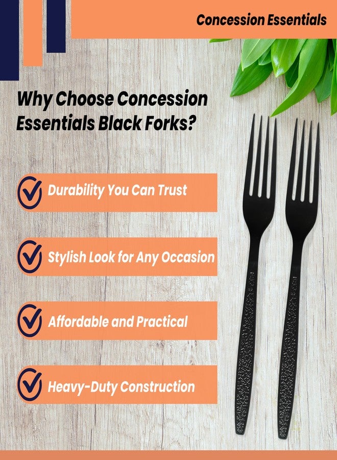 Concession Essentials 7.25" Heavy Weight Plastic Black unwrapped Forks- Pack of 100ct - Image 5