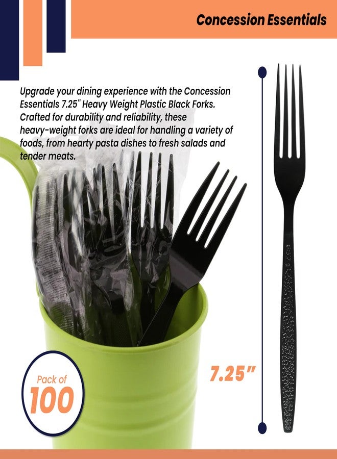 Concession Essentials 7.25" Heavy Weight Plastic Black unwrapped Forks- Pack of 100ct - Image 2
