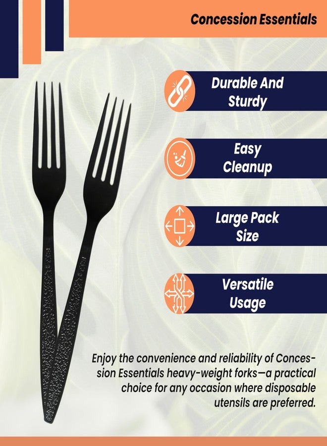 Concession Essentials 7.25" Heavy Weight Plastic Black unwrapped Forks- Pack of 100ct - Image 3