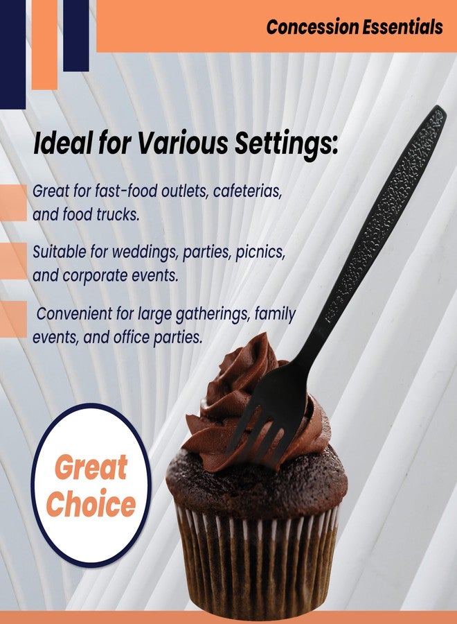 Concession Essentials 7.25" Heavy Weight Plastic Black unwrapped Forks- Pack of 100ct - Image 4