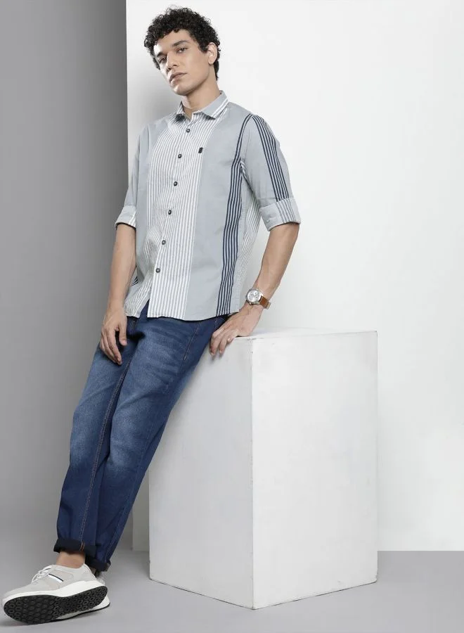 The Indian Garage Co Men Regular Fit Striped Full Sleeves Cutaway Collar Casual Shirt