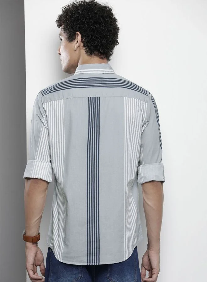 The Indian Garage Co Men Regular Fit Striped Full Sleeves Cutaway Collar Casual Shirt