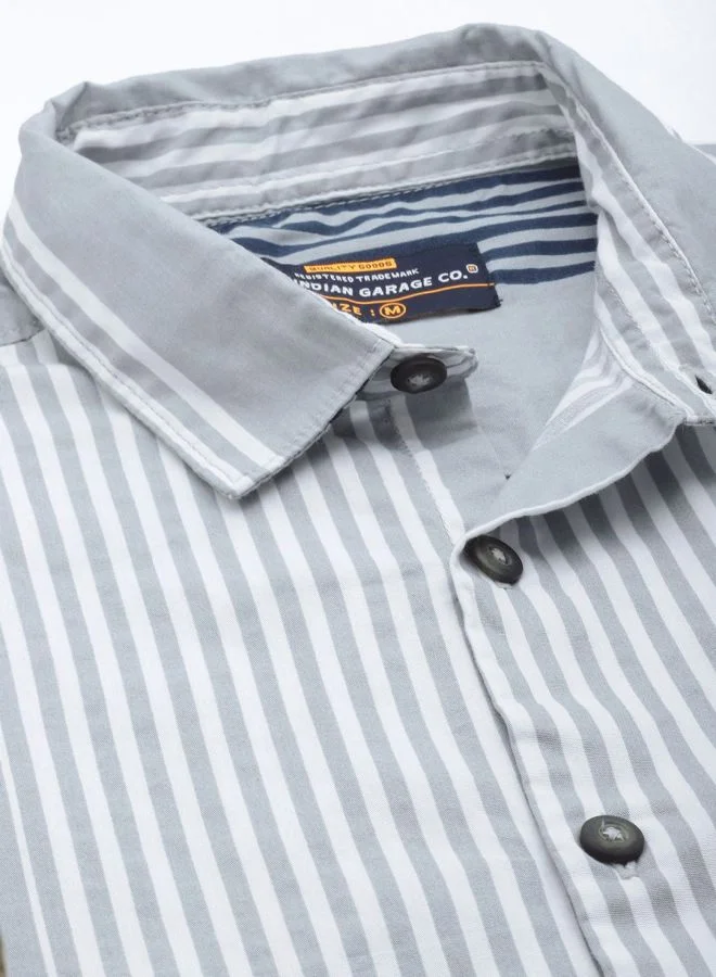 The Indian Garage Co Men Regular Fit Striped Full Sleeves Cutaway Collar Casual Shirt