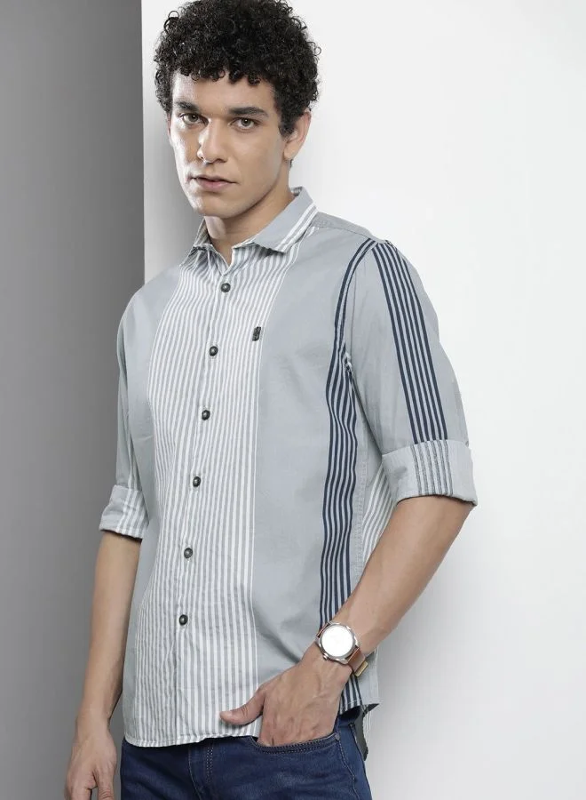The Indian Garage Co Men Regular Fit Striped Full Sleeves Cutaway Collar Casual Shirt