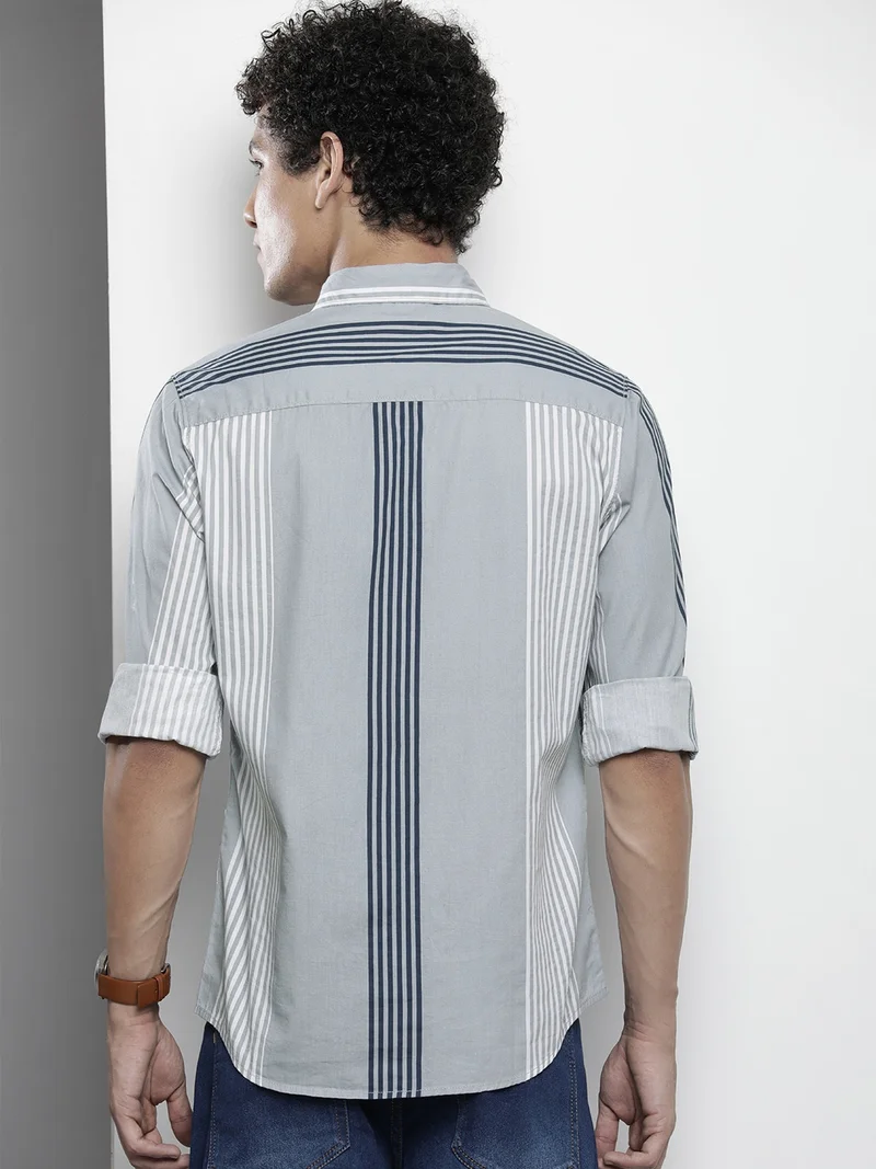 The Indian Garage Co Men Regular Fit Striped Full Sleeves Cutaway Collar Casual Shirt