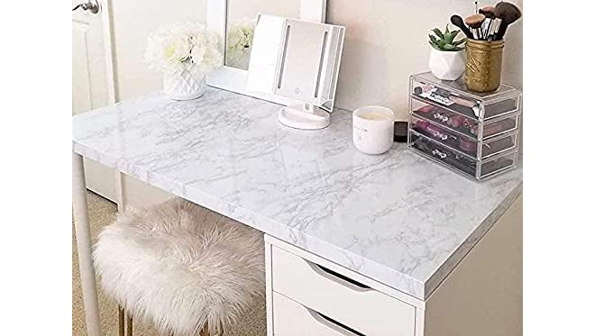 COSMOS STAR ™ فيلم أثاث رخام السماء البيضاء للديكور الداخلي ورق جدران لخزائن الأبواب، الخزائن، الثلاجات، أسطح الطاولات، الجدران، الأرضيات، مشاريع التجديد الأخرى (24 × 50 بوصة، رخام السماء البيضاء) - Image 3