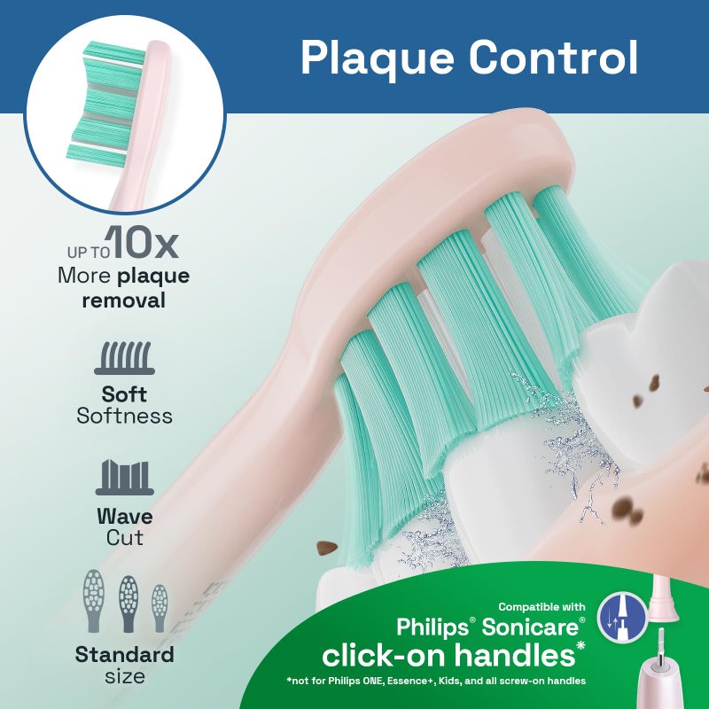 Brushmo Plaque Control Replacement Toothbrush Heads, Compatible with Philips Sonicare Click-on Electric Toothbrush Handles, 8 Standard Replacement Heads, Soft Dupont Bristles, BM928pk, Pink - Image 4